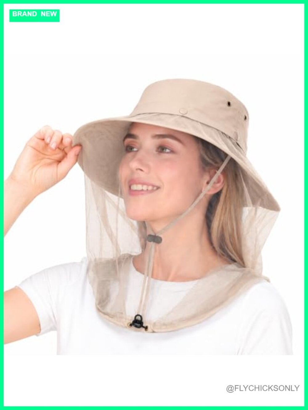 Wide Brim Bucket Sun Hat with Concealable Mosquito Mesh